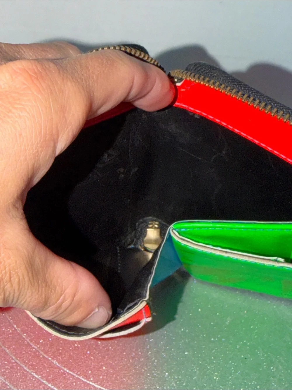 Comme De Garçons full zip neon wallet As-Is
